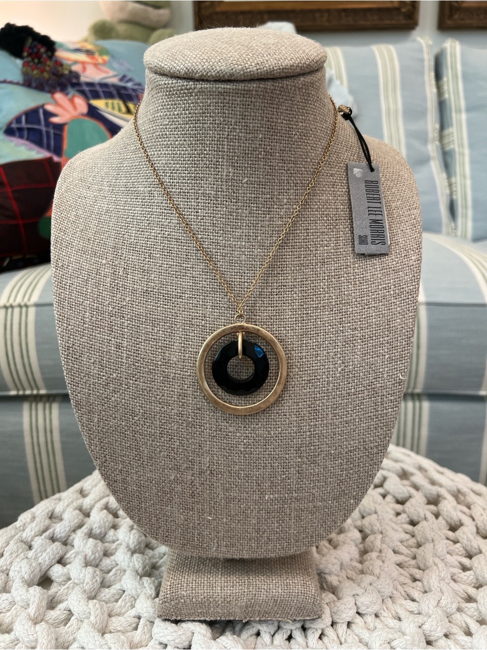 Robert Lee Morris Gold & Black Pendant Necklace